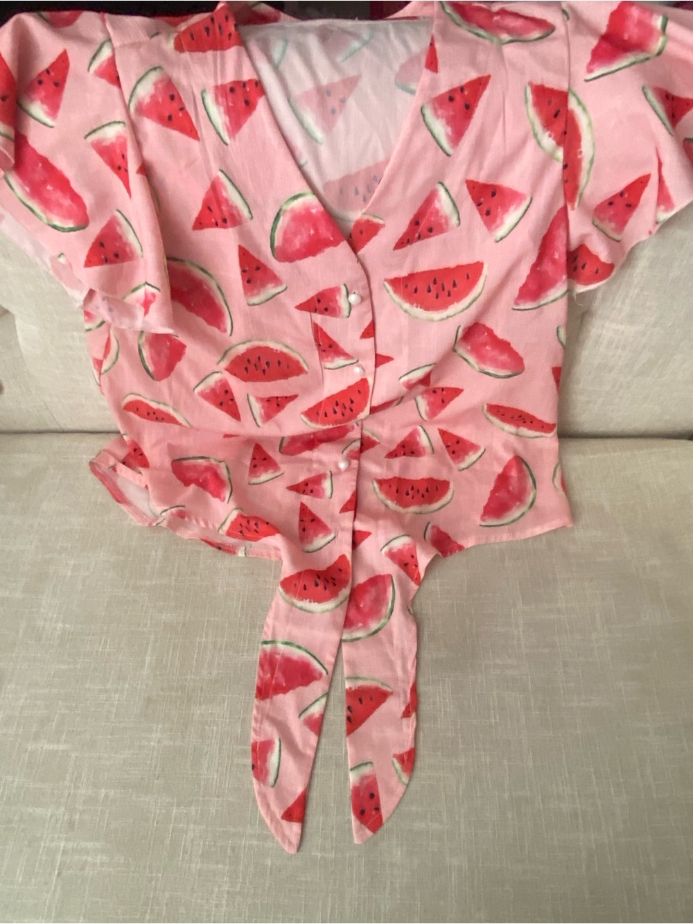 Pink Watermelon Summer Tie-Front Blouse